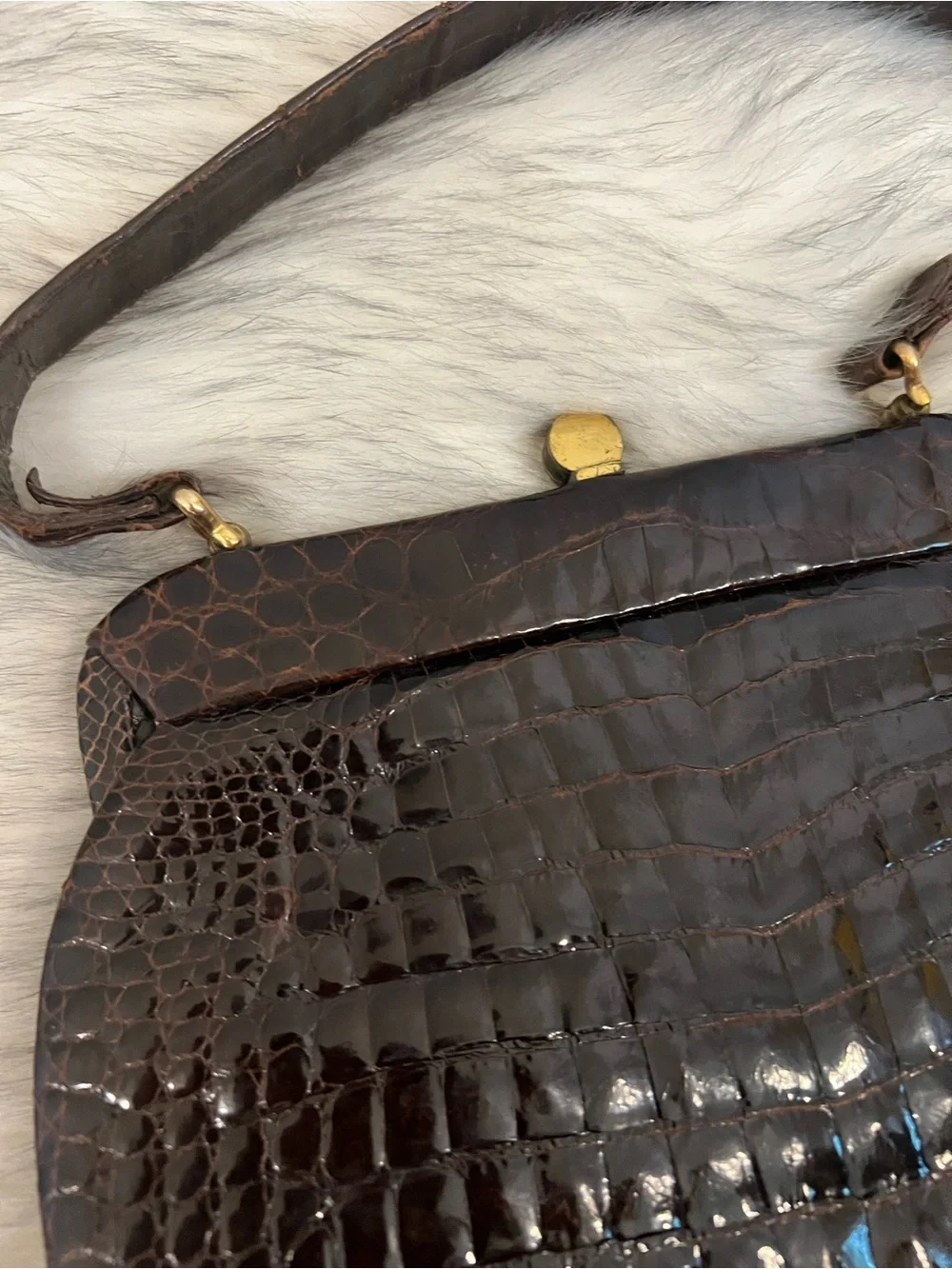 Vintage 1950’s brown exotic genuine crocodile/alligator leather skin handbag